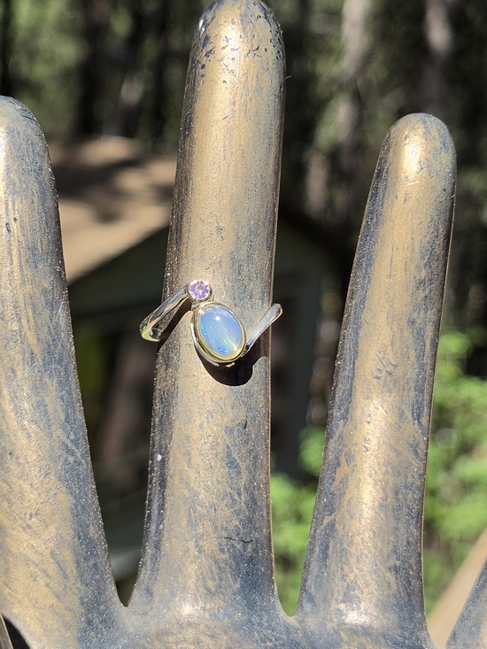 Celestial Kharma Collection by Avelon Jewelry - Opal & Amethyst Sterling & Gold Ring Sz6.5